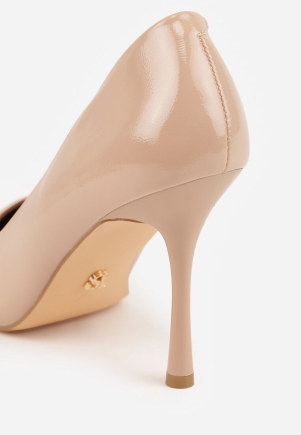 Beżowe Szpilki Vices z Lakierowanym Połyskiem i Skórzaną Wkładką Irdlie