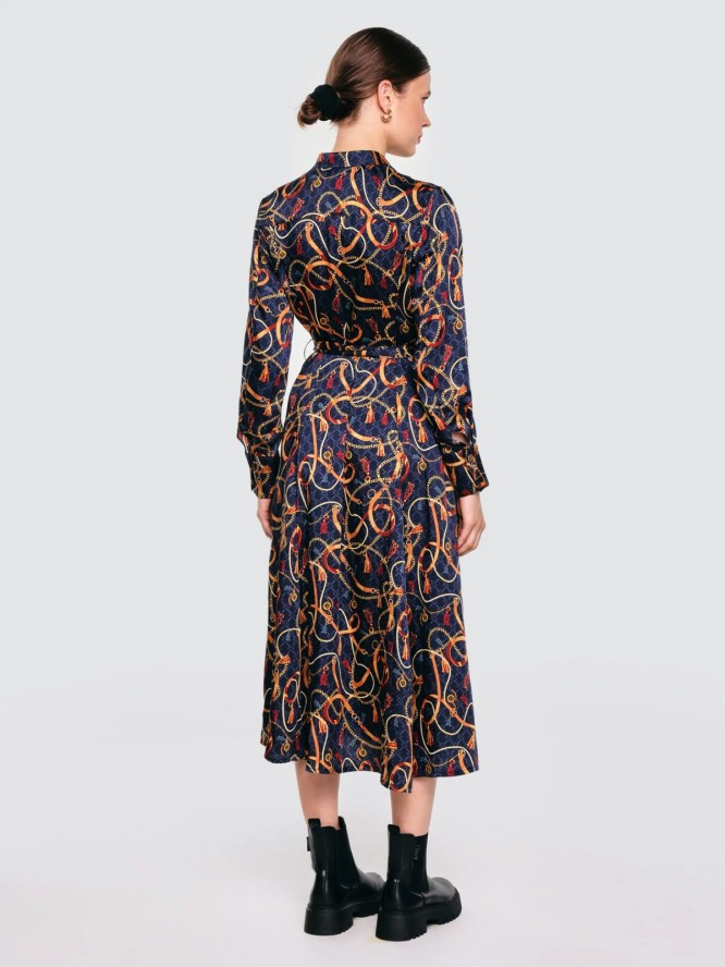 Sukienka damska midi koszulowa z nadrukiem granatowa Umi 403