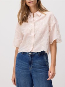 Bawełniana koszula z haftem - pastelowy róż