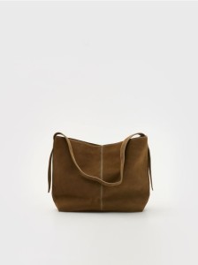 Zamszowa torebka shopper - ciemnobrązowy