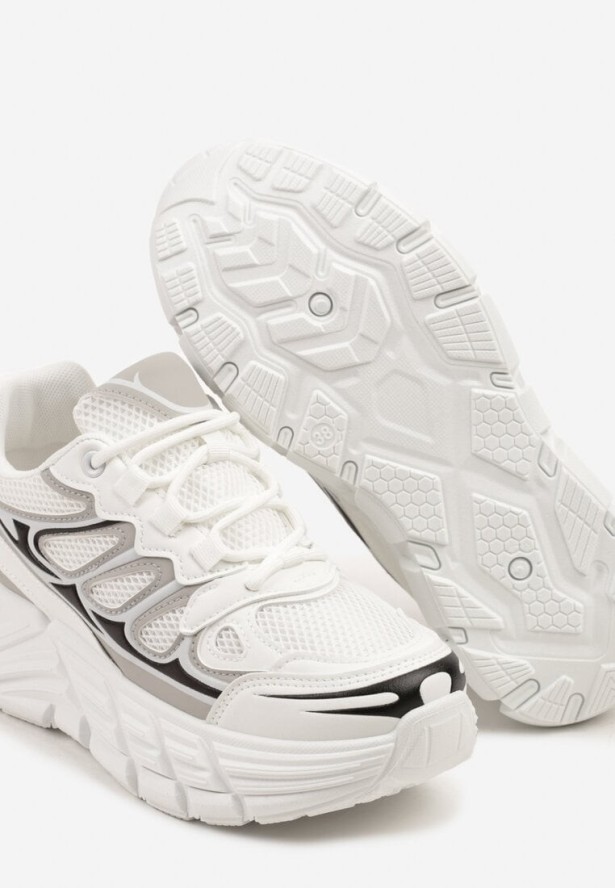 Białe Sneakersy w Streetwearowym Stylu na Grubej Podeszwie z Tłoczeniami Siltewi