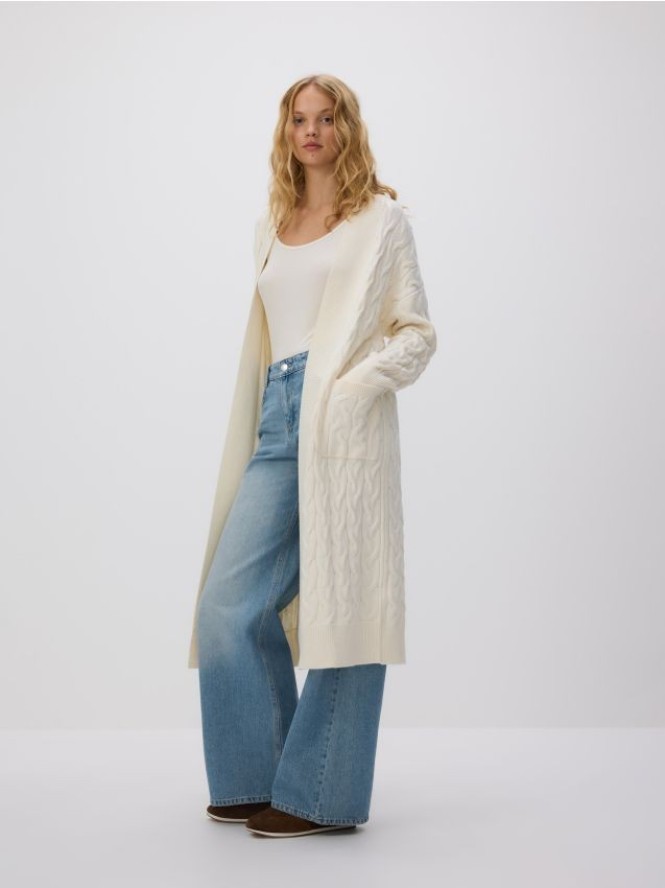 Długi kardigan z wiskozą - kremowy