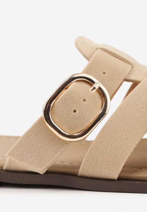 Beżowe Klapki Gladiatorki z Ozdobną Sprzączką Lusanatia