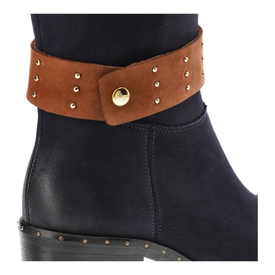 Kozaki damskie Carinii, skórzane na obcasie, granatowe, B4602_K59-793-POL-861