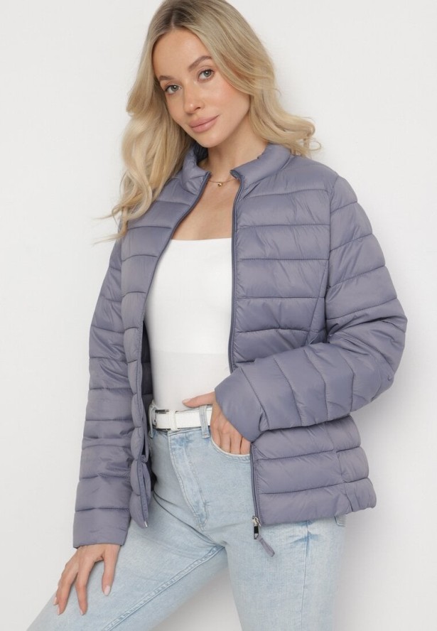 Szara Pikowana Kurtka w Klasycznym Stylu Nelaniel