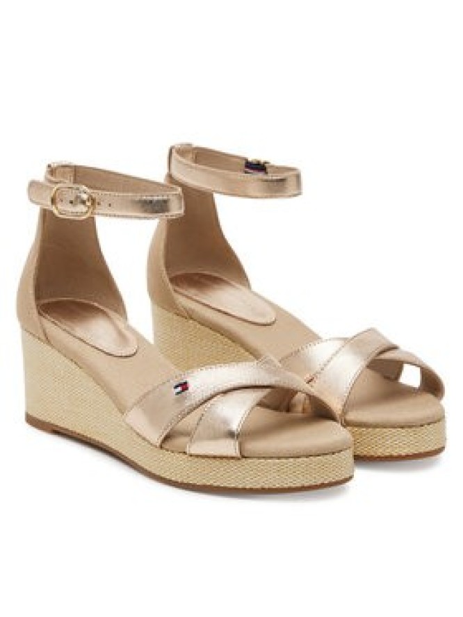 Tommy Hilfiger Sandały Flag Metallic Mid Wedge Espad FW0FW08810 Beżowy