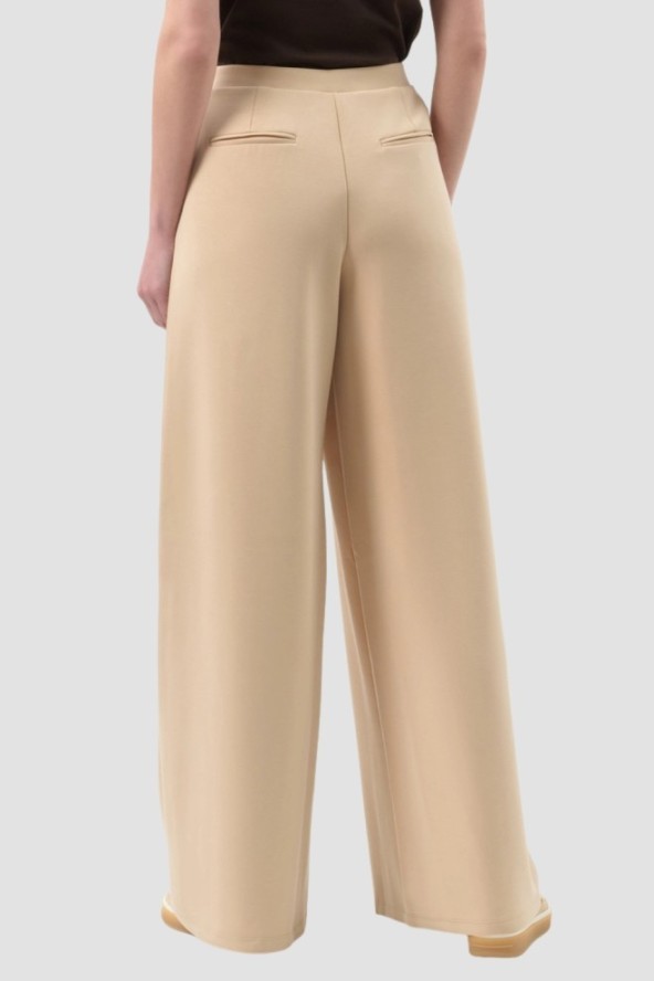 GUESS Beżowe damskie spodnie dresowe Olympe Wide Leg, Rozmiar M