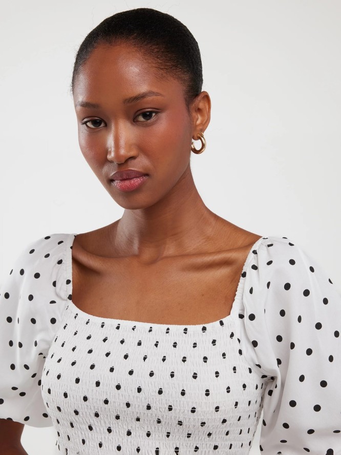 Sukienka damska midi z wiskozy w kropki biała Sotini 100