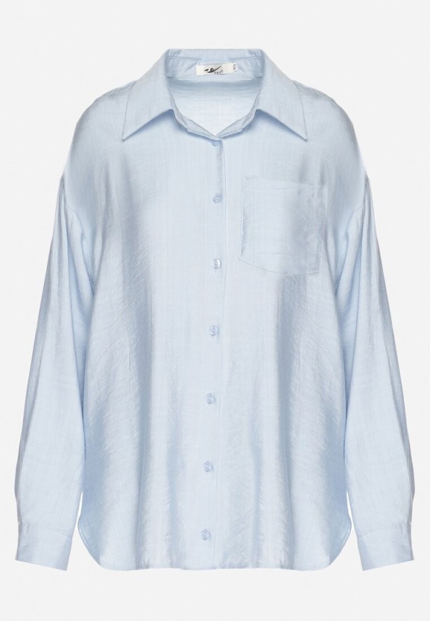 Jasnoniebieska Wiskozowa Koszula Ozdobiona Kieszonką Dovesse