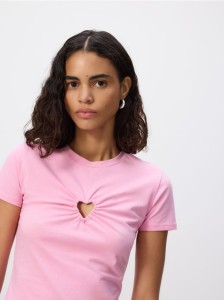 T-shirt z ozdobnym wycięciem - różowy