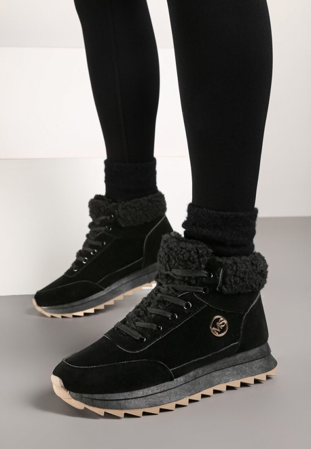 Czarne Sneakersy Mocno Ocieplone Sztucznym Futerkiem Rosanas
