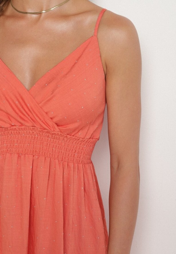 Czerwona Wiskozowa Sukienka z Kopertowym Dekoltem Arileme