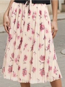 Plisowana spódnica midi w kwiaty - wielobarwny