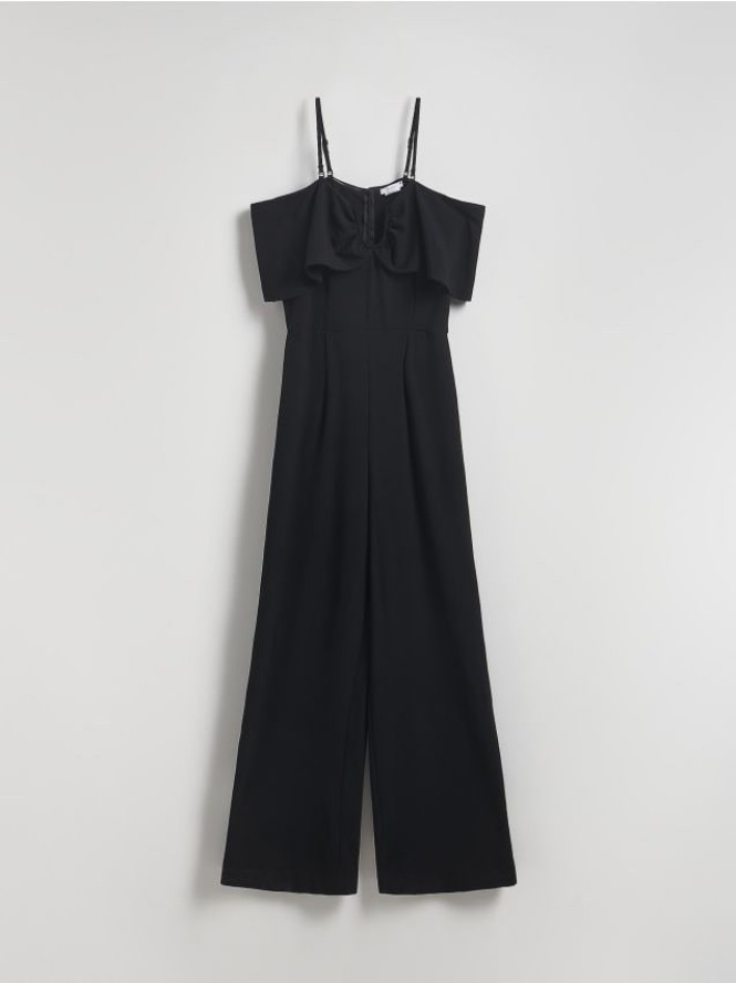 Kombinezon z dekoracyjną falbaną - czarny