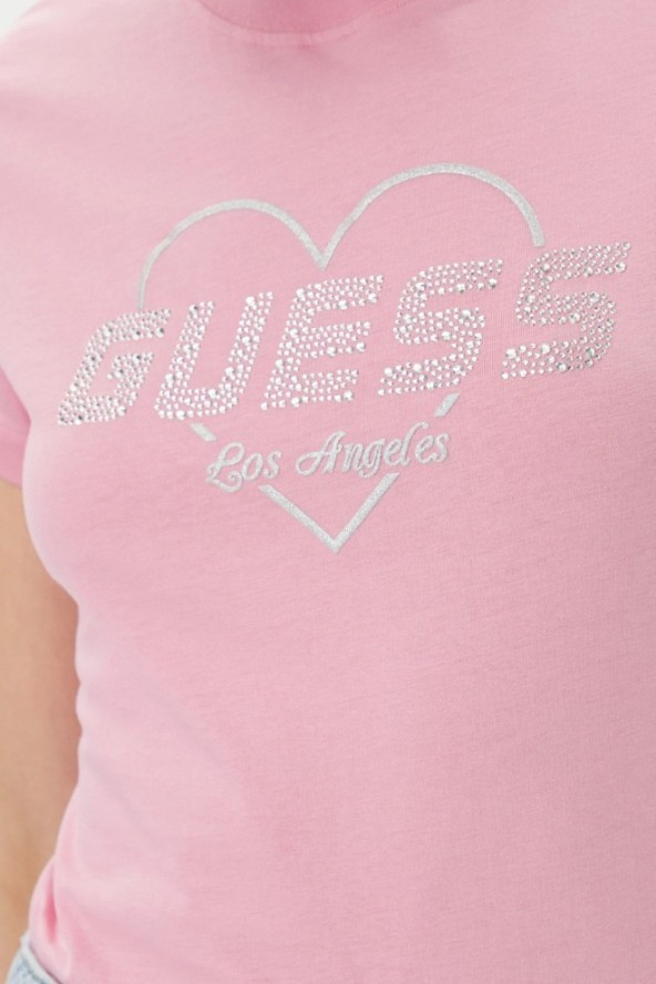 GUESS Różowy damski t-shirt Narciso, Rozmiar XL