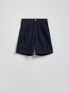 Jeansowe szorty z zakładkami - granatowy