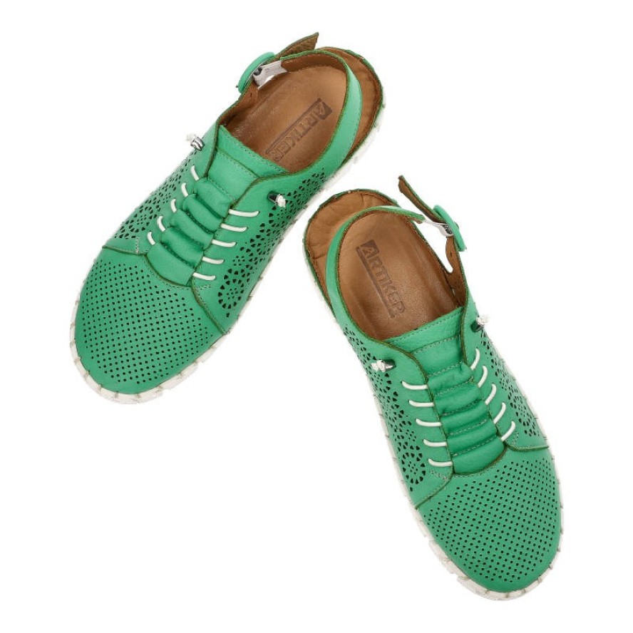 Zielone Sandały Artiker Damskie Skórzane Obuwie