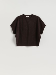 T-shirt z metalizowaną nicią - ciemnobrązowy