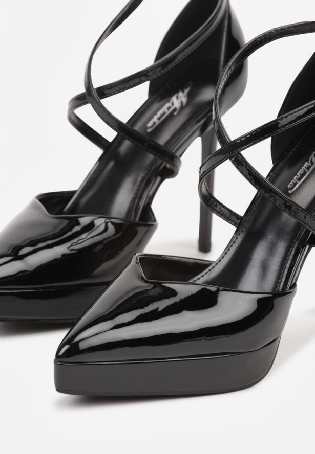 Czarne Szpilki z Paseczkami i Ozdobną Platformą Misterisa