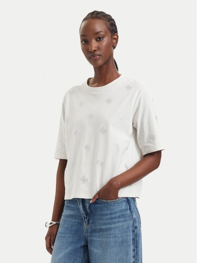 Guess T-Shirt V6GI18 K2985 Kremowy Regular Fit