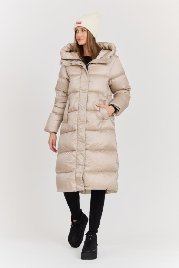 HETREGO Beżowy damski puchowy płaszcz Karen Woman Quilted Coat, Rozmiar 42 EU - 46 IT