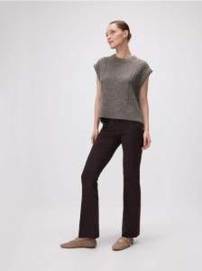 Spodnie flare z wiskozą - ciemnobrązowy