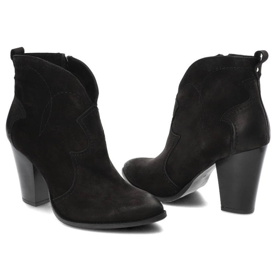 Czarne Kowbojki Clasicco Eleganckie Skórzane Botki Na Obcasie