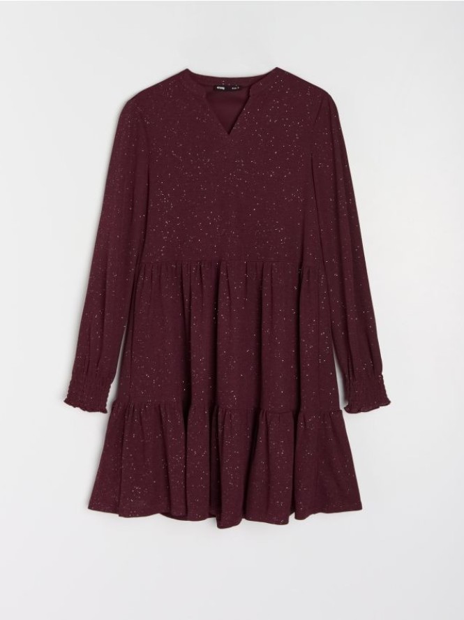 Sukienka mini z efektem stopniowania - bordowy
