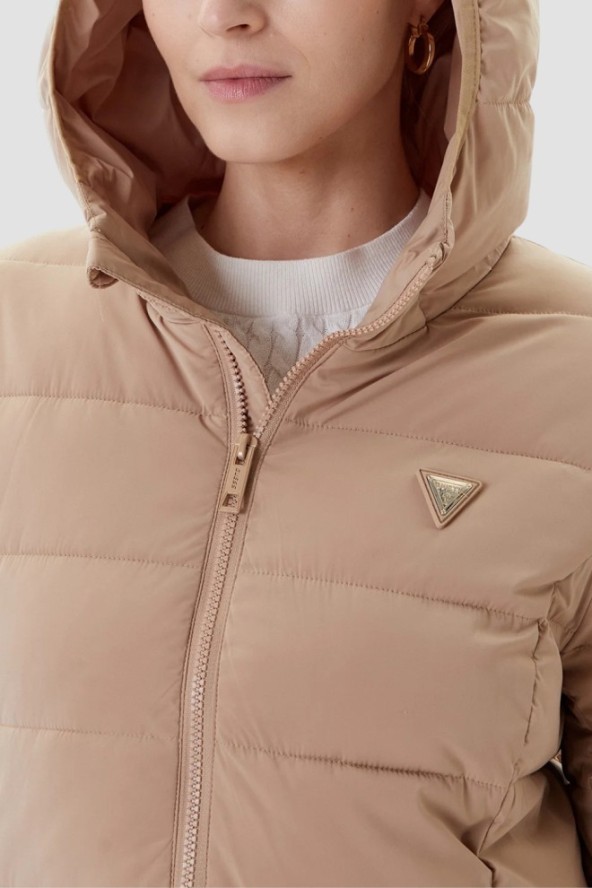 GUESS Brązowa długa damska kurtka New Aleta, Rozmiar S