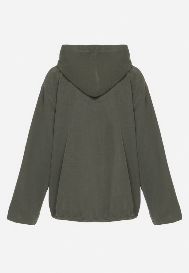 Ciemnozielona Bawełniana Koszula z Kapturem Ściągana w Pasie Felewen