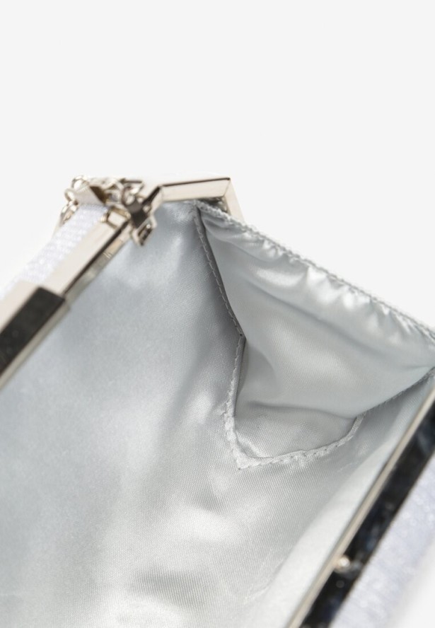 Srebrna Brokatowa Torebka Kopertówka o Owalnym Kształcie z Marszczeniami Llorentia