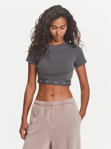 adidas T-Shirt Ribbed JD0041 Szary Slim Fit