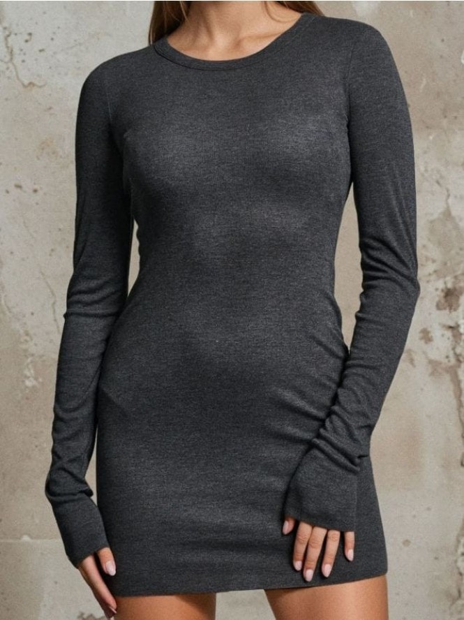 Sukienka mini z okrągłym dekoltem - szary