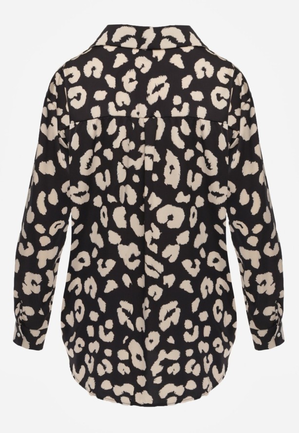 Czarna Koszula w Cętki z Kołnierzykiem Emeili