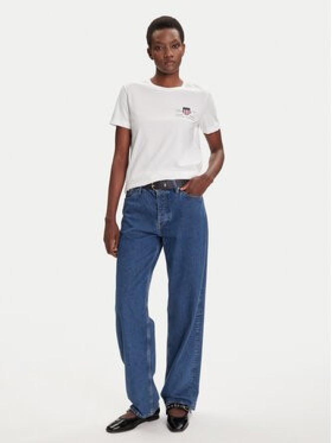 Gant T-Shirt Bisiklet Yaka 4200277 Biały Regular Fit