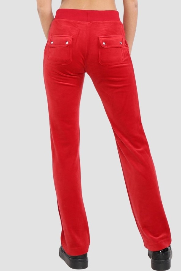JUICY COUTURE Czerwone damskie spodnie welurowe Del Ray Pocket Pant, Rozmiar S