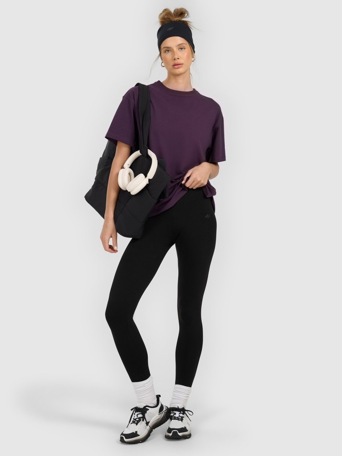 4F T-shirt loose gładki damski - fioletowy M