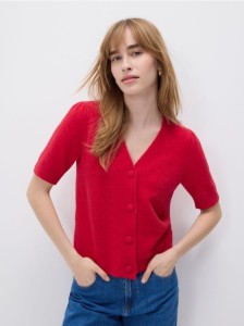 Kardigan z wełną - czerwony