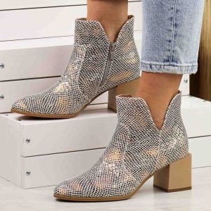 Złote ażurowe botki damskie na obcasie M.Daszyński Sa217-6