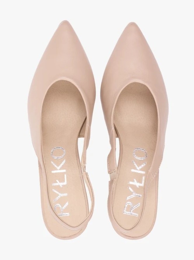 Beżowe czółenka slingback bez pięty ze skóry licowej