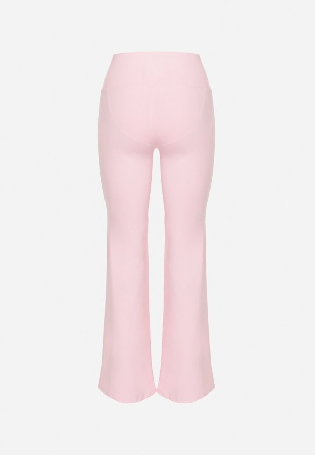 Różowe Legginsy Dzwony z Wysokim Stanem i Szeroką Gumką w Talii Idoreia