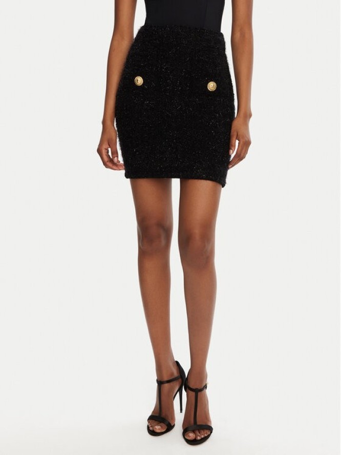Balmain Spódnica mini DF1LB015KG43 Czarny Slim Fit