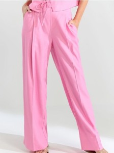 Spodnie wide leg w kant z domieszką lnu - różowy