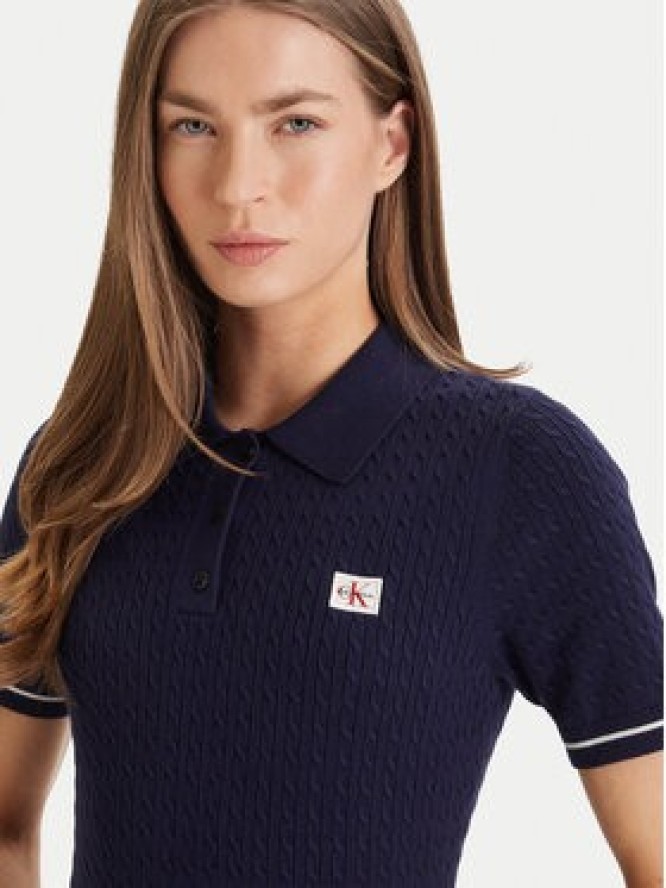 Calvin Klein Sukienka codzienna Microcable LV047F323G Granatowy Slim Fit