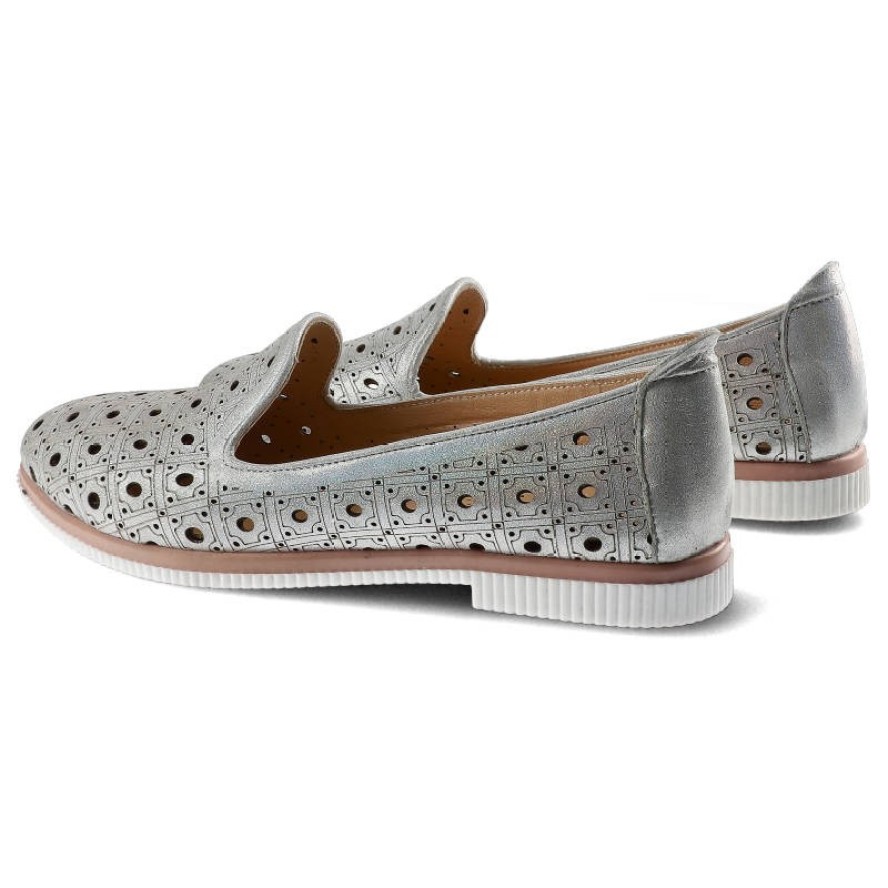 Srebrne Półbuty Artiker Damskie Wygodne Obuwie