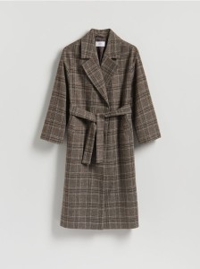 Wiązany płaszcz w kratę - wielobarwny