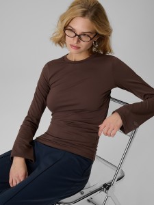 4F Longsleeve slim damski - brązowy XL