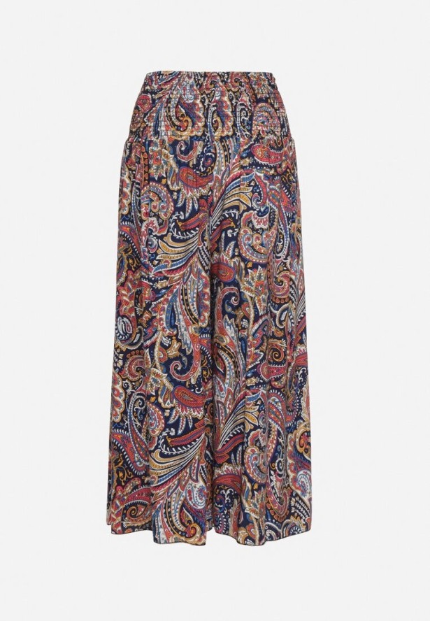 Granatowe Bawełniane Spodnie Kuloty z Wzorem Paisley Tarrisa