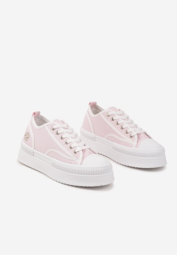 Różowe Trampki na Platformie z Metaliczną Ozdobą Afleeria