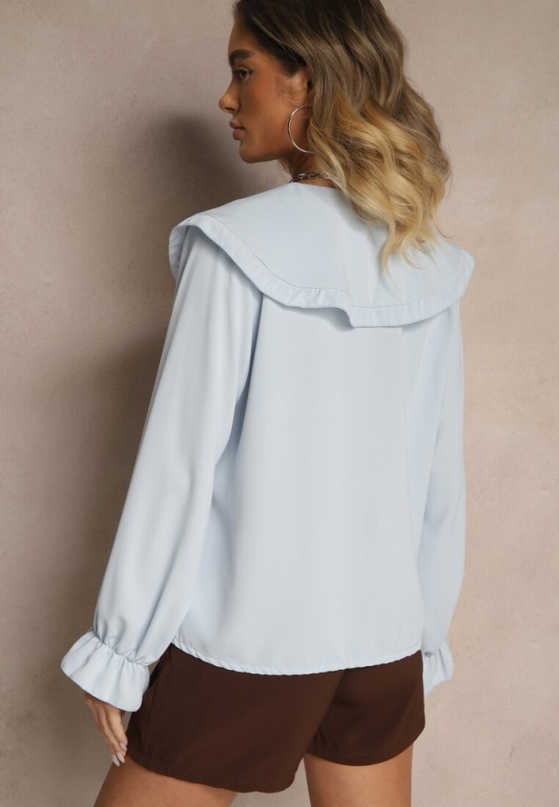 Jasnoniebieska Koszula Ozdobiona Falbankami i Kołnierzykiem Evirana